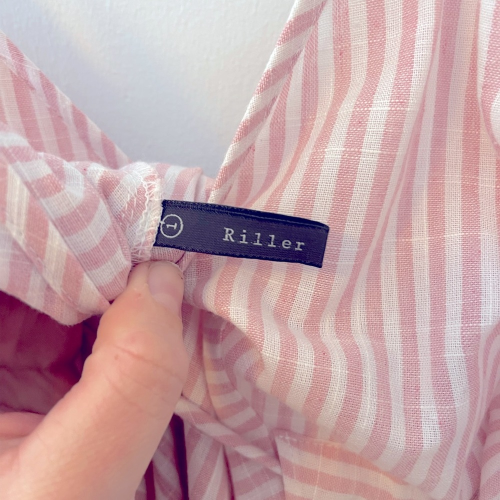 Revolve x Riller & Fount Kally Spaghetti Strap Pink & White Striped Mini XS - Picture 6 of 7
